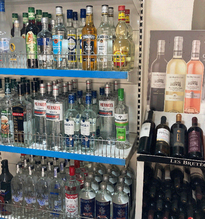 Alcohol on shelves